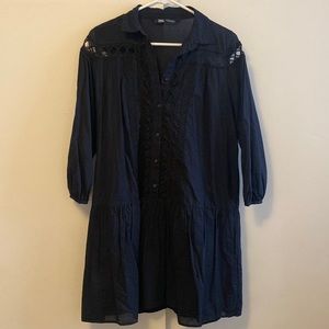 Zara Black Cotton Shirtdress